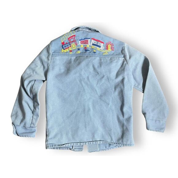 Vintage Unisex Kids Size 6 Embroidered Choo Choo Train Pearl Snap Shacket Shirt - Picture 3 of 4